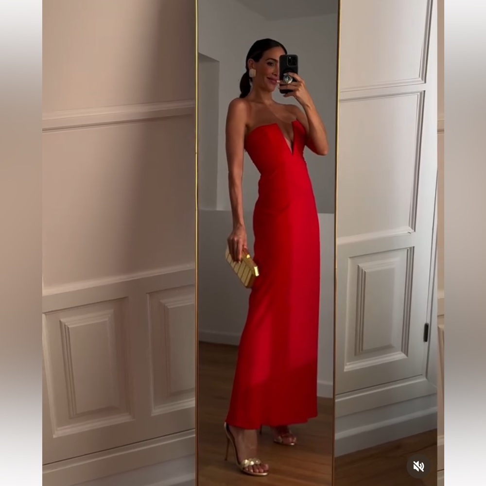 ZARA RED RUCHED STRAPLESS DRESS - Picture 10 of 16